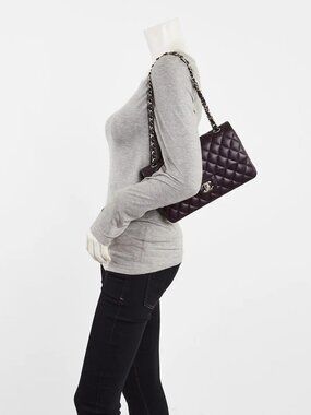 Chanel Dark Purple Quilted Lambskin Leather Classic Medium Double Flap Bag